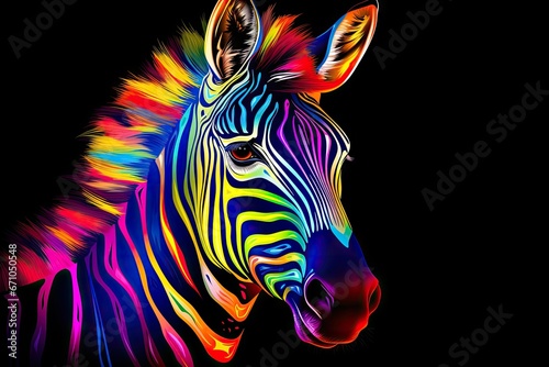 Zebra in abstract graphic highlighters lines rainbow
