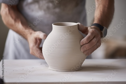 Hands Creating Pottery Vase Takes Shape photo