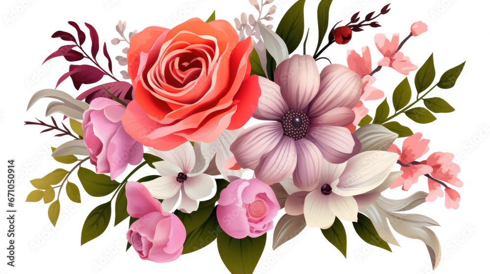 colourfuf beautiful flowers isolated on transparent background