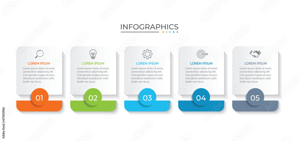 Process business infographic thin line with square template design with icons and 5 options or steps - obrazy, fototapety, plakaty 