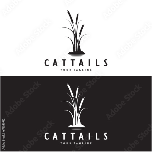 cattails or river reed grass plant logo design, aquatic plants, swamp, wild grass vector