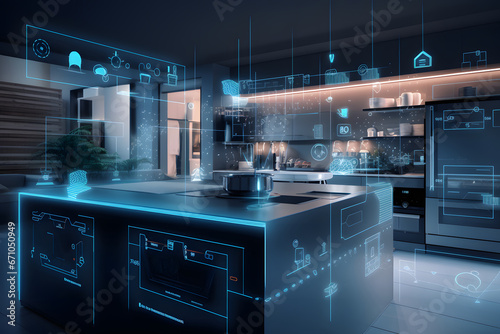 Smart kitchen illustrating the power of the Internet of Things in a smart connected home photo
