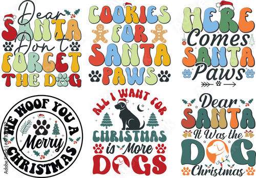 Christmas groovy Bundle t-shirt design. Typography dog bundle design.