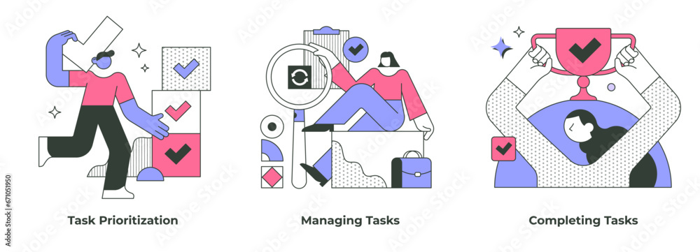 Fototapeta premium Business concepts of task management include task prioritization, managing project assignments, and achieving success in completing tasks