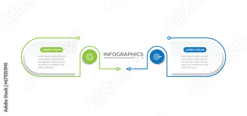 Vector infographic thin line design with marketing icons. Business concept with 2 options, steps or processes.