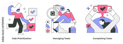 Business concepts of task management include task prioritization, managing project assignments, and achieving success in completing tasks