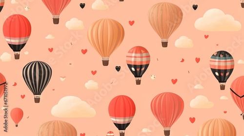  a lot of hot air balloons flying in the sky with hearts. generative ai