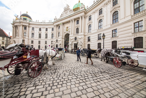 Canvas Print city center.horse-drawn city tour carriage. Europe travel