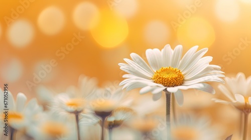  a field of white daisies with a yellow center in the middle. generative ai