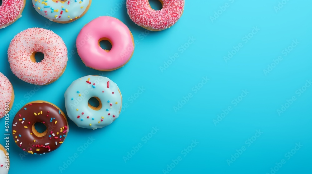 Donuts on blue background, Generative AI Donuts on blue background, Generative AI