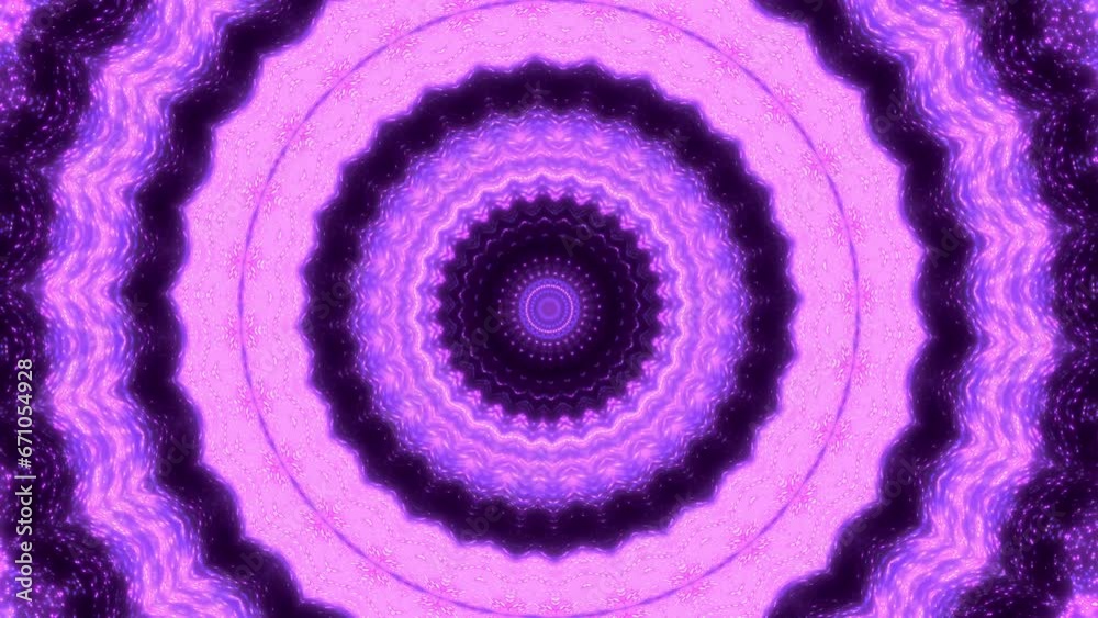 Shiny purple pink blue particles in shape of mandala on dark violet backdrop. Abstract fantasy flower background. Yoga insight chakra balance mental health concept. Loop fractal animation. Fairy burst