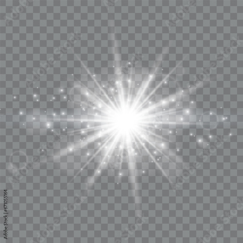 Glow light effect. Starburst with sparkles on transparent background.sun