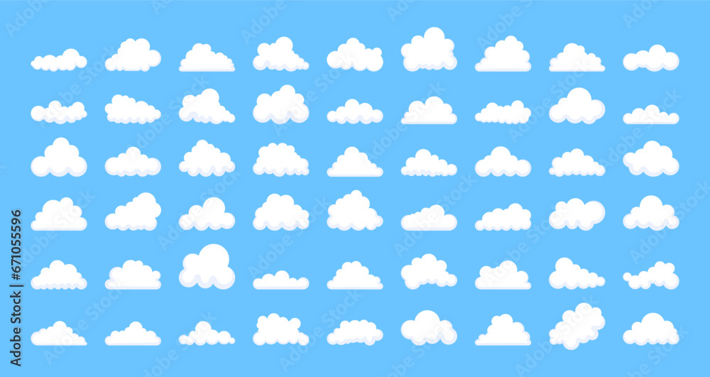 Obraz premium Set of Clouds silhouettes. Abstract white cloudy set. Vector stock illustration