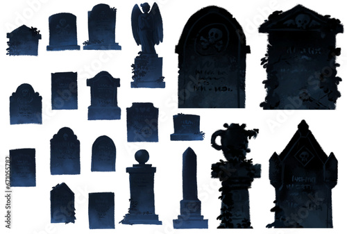 A collection of spooky old gravestones