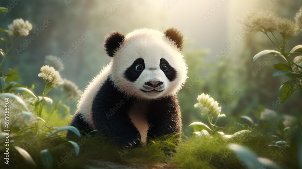 Baby Panda-themed Background for Wildlife Enthusiasts and Conservation Education Materials.