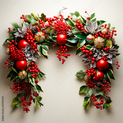Festive Evergreen Branch with Colorful Holly Berries generated with AI