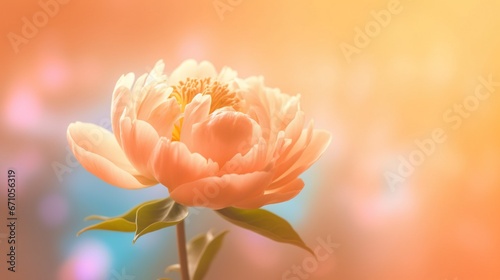  a pink flower with a green stem on a blurry background. generative ai