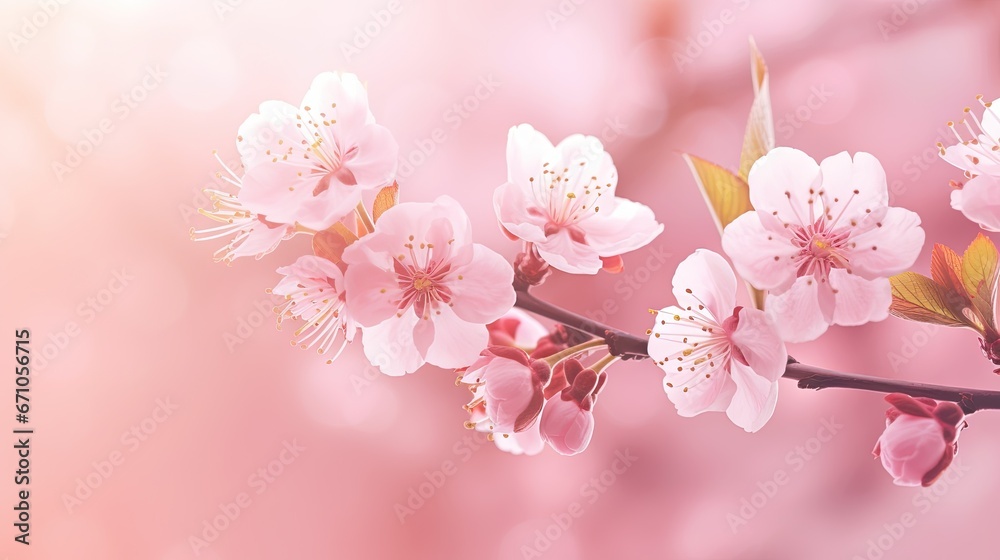  a branch of a cherry tree with pink flowers on it.  generative ai