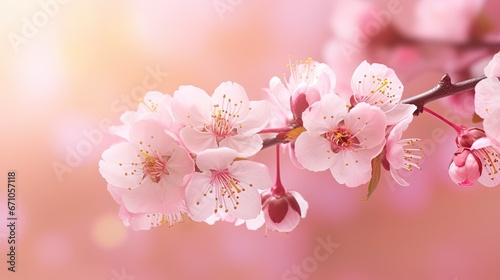  a branch of a cherry tree with pink flowers on it. generative ai