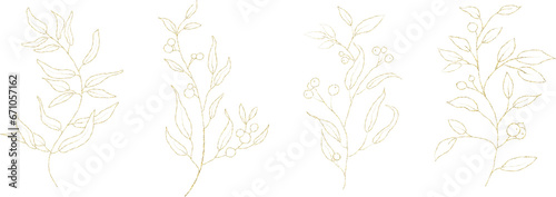  Floral golden set. Hand painted illustration isolated on white background