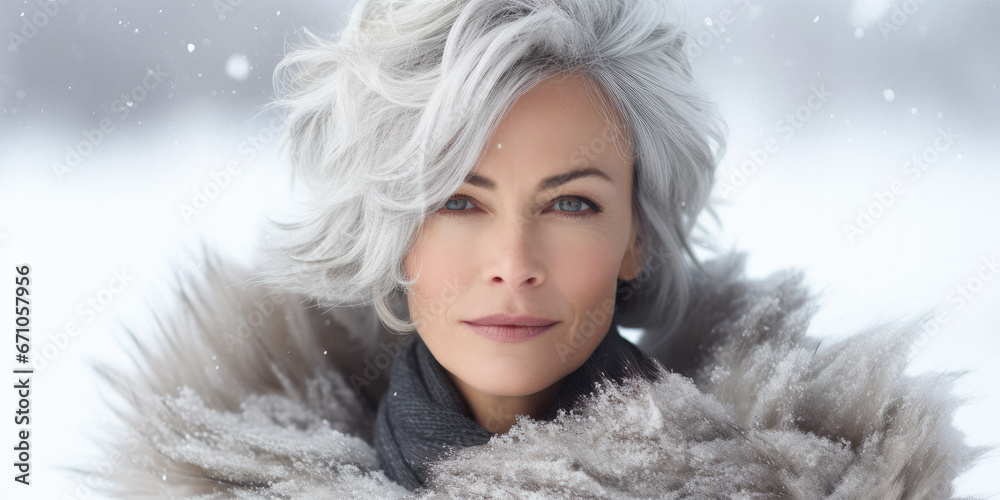 Ice Queen - beautiful grey haired, woman, in icy, winter environment Ice Queen - beautiful grey haired, woman, in icy, winter environment