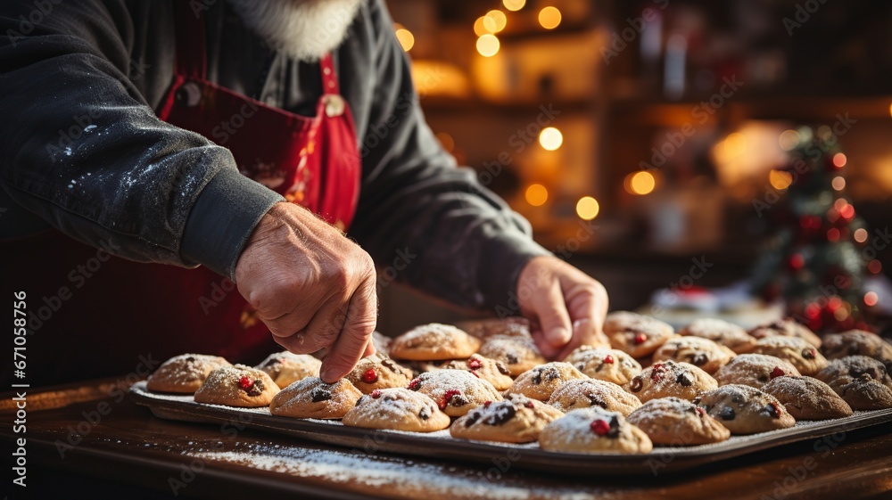 Man baking Christmas cookies.