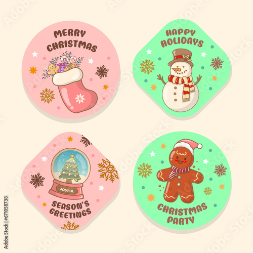 ector christmas season festival celebration labels collection with snowman gingerman cookies toy sock