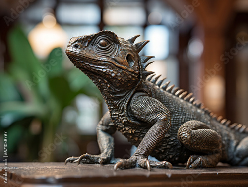 A Bronze Statue of a Lizard