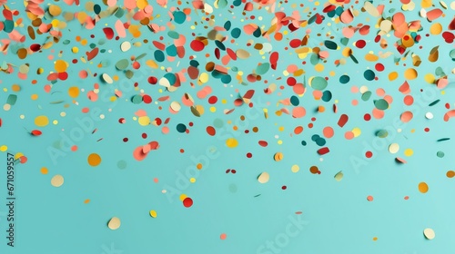  a bunch of colorful confetti on a blue background. generative ai