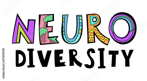 Neurodiversity and autism. Creative hand-drawn lettering in a pop art style