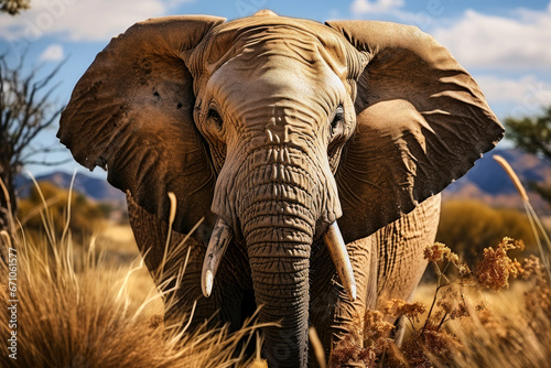 Large majestic brown elephant, wild animal look photo