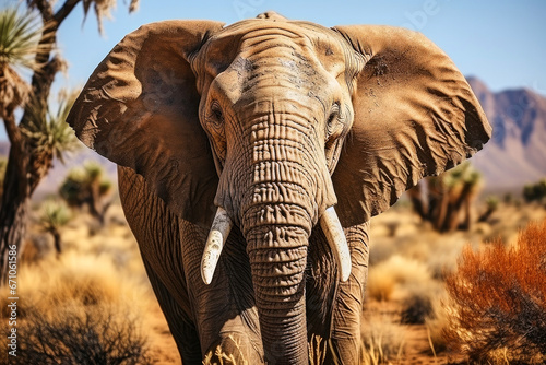 Large majestic brown elephant, wild animal look
