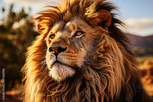 Portrait of a majestic lion, wild animal look