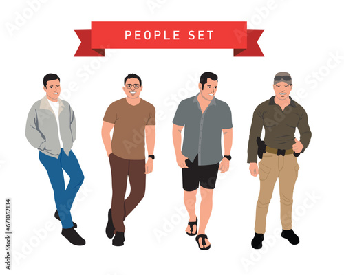 Set of men in casual clothes. Vector illustration in flat style.