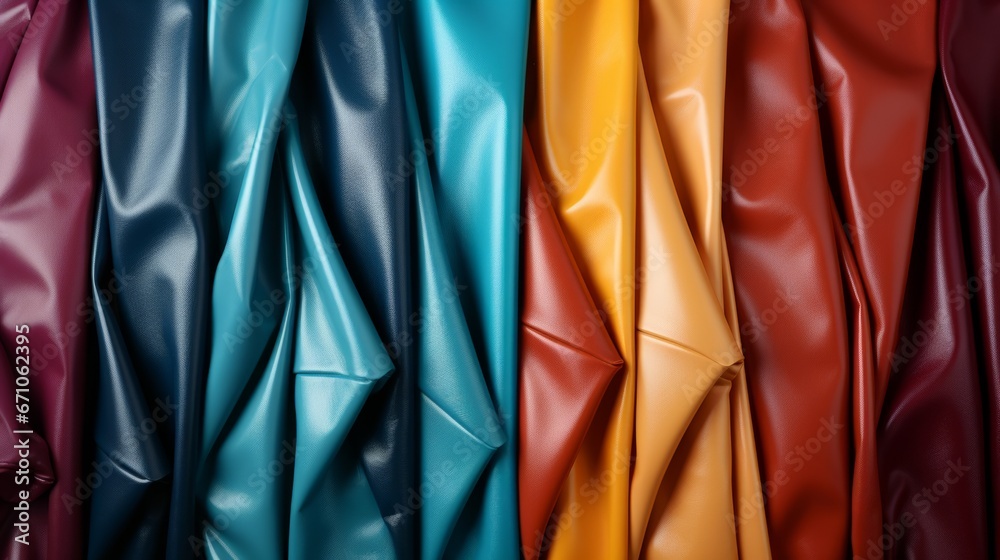 Obraz premium A vibrant array of fabrics, from smooth silk to supple leather, come together in a stunning display of diverse clothing that embodies individuality and boldness