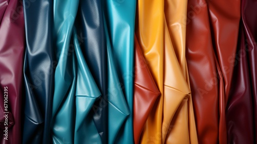 A vibrant array of fabrics, from smooth silk to supple leather, come together in a stunning display of diverse clothing that embodies individuality and boldness photo