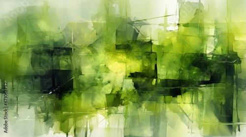 Vibrant brushstrokes dance in a mesmerizing maze of greens and whites  evoking a sense of abstract introspection through reflective layers of paint