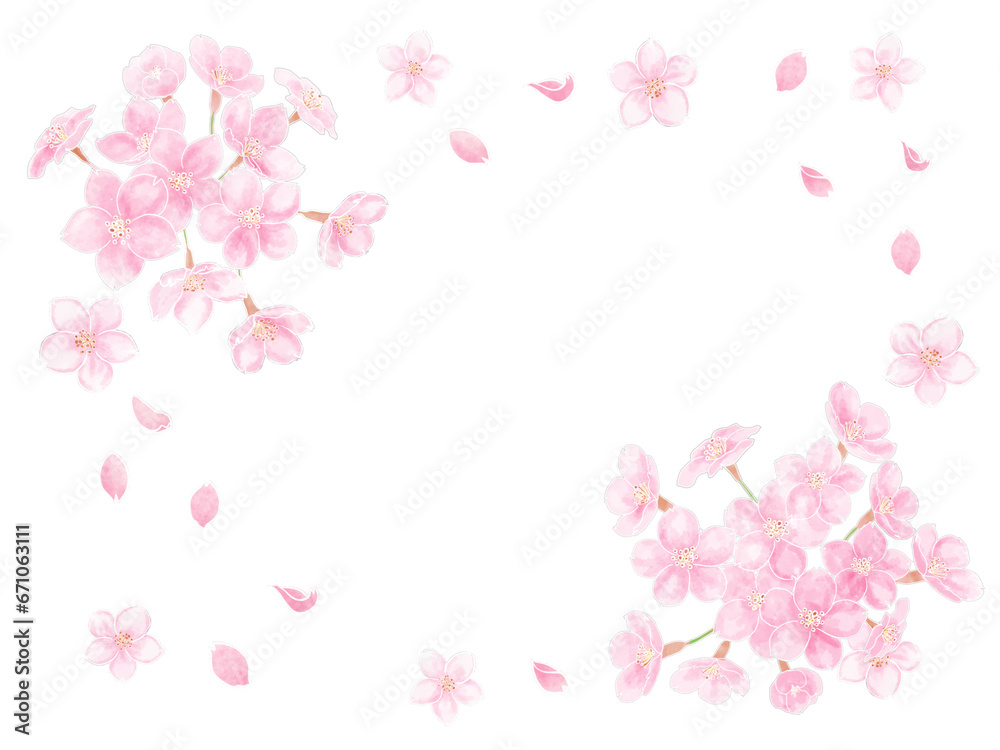 水彩で描いた満開桜のフレーム
