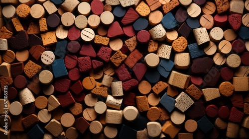 Vibrant hues of wood converge in a chaotic yet mesmerizing display, evoking a sense of playful curiosity and eclectic charm