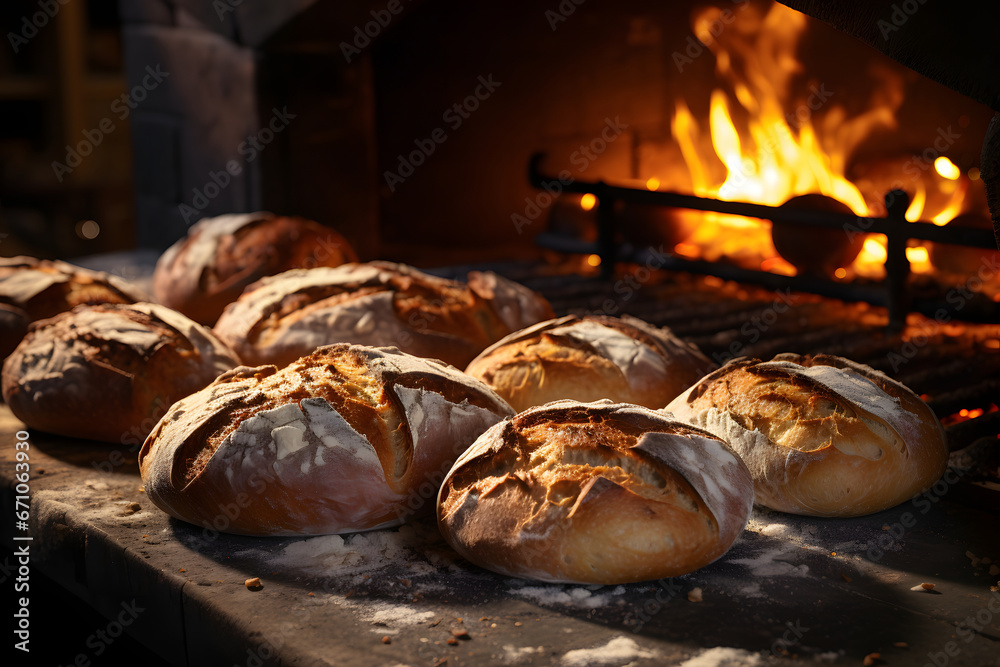Baking handmade bread it in the stone oven. Baking handmade bread it in the stone oven.