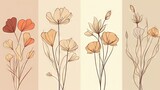  four different types of flowers on a white and beige background.  generative ai