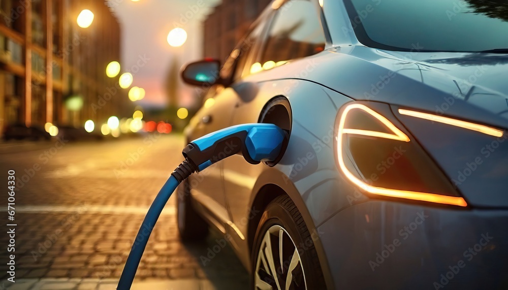 Electric car charging on the street 