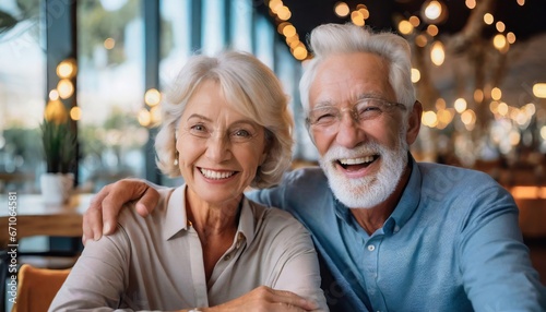 Portrait of a happy senior couple in a restaurant