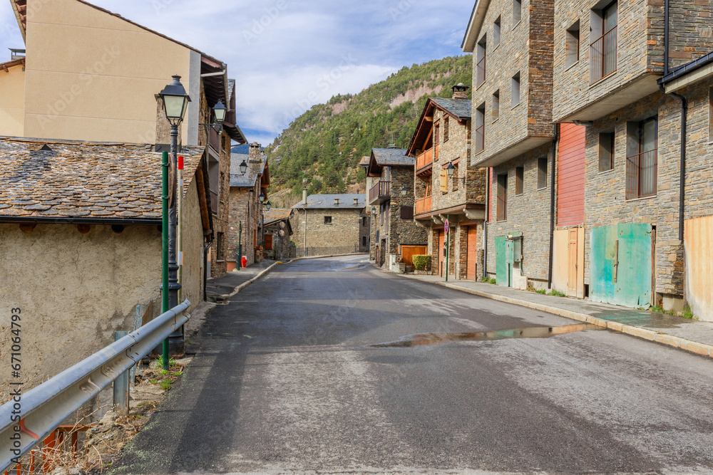 Street village view in Andorra. Famous tourist travel ski resort
