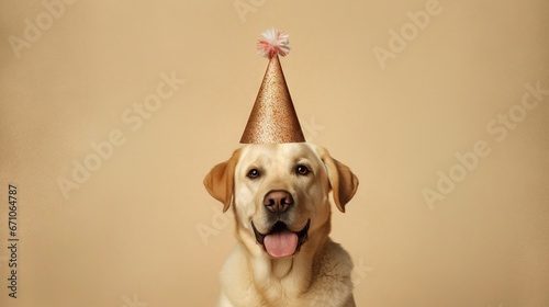  a dog wearing a party hat with a flower on it.  generative ai