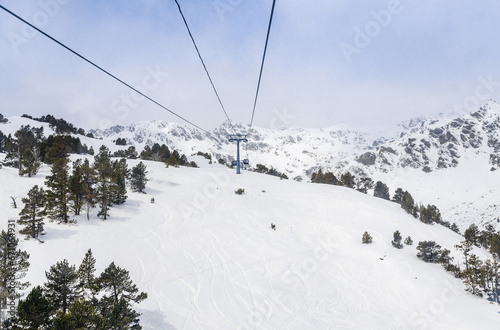 Winter snow landscape mountain view of ski resort in Andorra, Europe