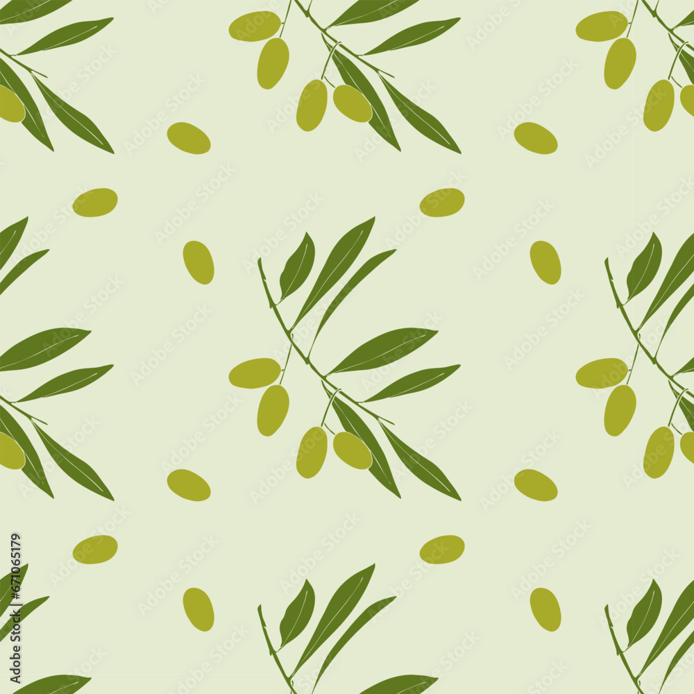Green pattern with hand drawn olive branch on green background. Vector illustration Green pattern with hand drawn olive branch on green background. Vector illustration