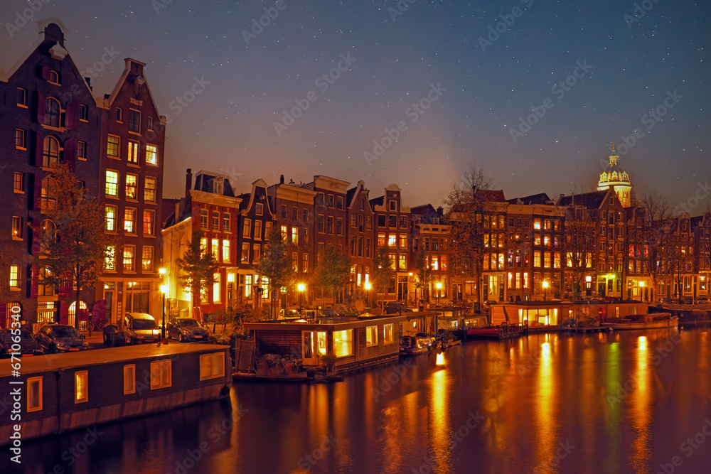 City scenic from Amsterdam Netherlands by night