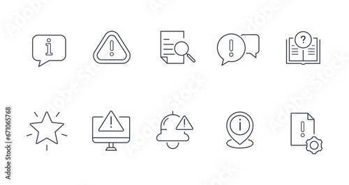 Information line icon set. Privacy policy, manual, rules, instructions, inform, guide, reference