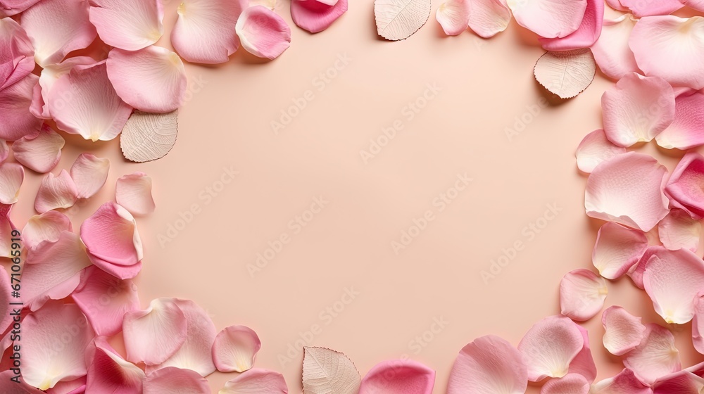  a pink and white background with pink petals on it and a white circle in the middle.  generative ai